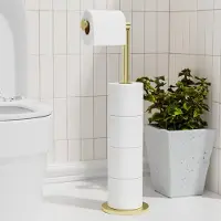 Unyqoos Uniqoos Vrijstaande toiletrolhouder van roestvrij staal, goudkleurig, inklapbaar – voor 5 rollen (17x17x57 cm), met verzwaarde basis, waterdicht
