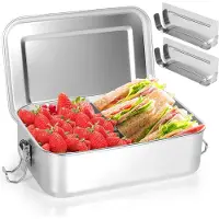 Unyqoos roestvrijstalen lunchbox, 1400 ml – lekvrij met siliconenafdichting, 2 verwijderbare compartimenten, vaatwasmachinebestendig, BPA-vrij