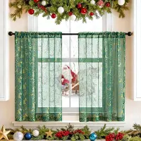 Unyqoos Transparante kerstgordijnen set met gouden motieven voor sfeervolle decoratie
