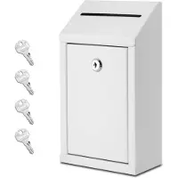 Unyqoos Witte metalen donatiebox met slot en sleutels voor wandmontage, wit, 26*8*15 cm