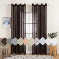 Unyqoos Elegante Set van 2 Lichtdoorlatende Gordijnen in Linnenlook met Oogjes voor Woonkamer en Slaapkamer, Koffiekleurig