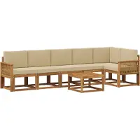 vidaXL Buiten bank set met kussen 7 pcs Natuurlijk en Beige Polyester