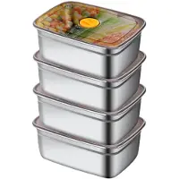 Unyqoos 4-delige set roestvrijstalen voorraadpotten, 4 x 1200 ml – Gemaakt van 304 roestvrij staal, lekvrije, BPA-vrije deksels, stapelbaar, met compartimenten