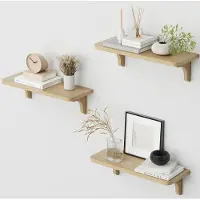 Unyqoos Set van drie houten zwevende wandplanken voor stijlvolle opbergruimte