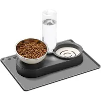 Unyqoos Verhoogde dubbele kattenbak met waterfles en siliconen mat voor huisdieren