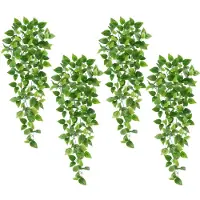 Unyqoos Set van 4 hangende kunstplanten in groen – weerbestendig, geschikt voor binnen en buiten, met 162 bladeren, gemaakt van hoogwaardig textiel