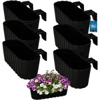 KOTARBAU 6 st Balkonbak, Bloembak voor Balkon, PVC, 40x15x15 cm, Antraciet, Balkonbak met Houder, Plantenbak, Ovaal, Lichtgewicht, Balkondecoratie, Weerbestendig Plantenbak