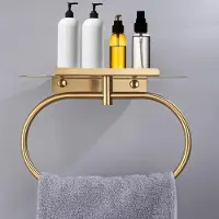Unyqoos Stijlvolle Gouden Handdoekhouder met Wandplank voor Badkamer en Keuken