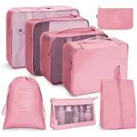 Unyqoos 8-delige set kofferorganizers – waterafstotende nylon opbergzakken met gaas bovenkant, schoenzak, toilettas, waszak en accessoirezak