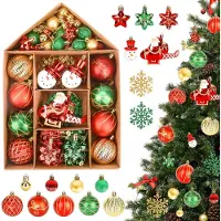 Unyqoos Set van 70 onbreekbare kerstballen van kunststof, rood – Kerstversiering met ophangoogjes, herbruikbaar voor kerstbomen, ramen en commerciële doeleinden