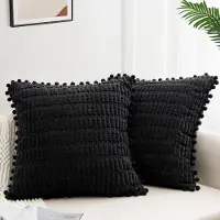 Unyqoos Set van Twee Luxe Kussenslopen van Corduroy Fluweel met Pompons voor Moderne Stijl