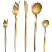 Unyqoos 30-delige bestekset goud voor 6 personen – roestvrij staal, mat design, vaatwasmachinebestendig, elegant serviesbestek