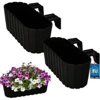 KOTARBAU 2 st Balkonbak, Bloembak voor Balkon, PVC, 40x15x15 cm, Antraciet, Balkonbak met Houder, Plantenbak, Ovaal, Lichtgewicht, Balkondecoratie, Weerbestendig Plantenbak