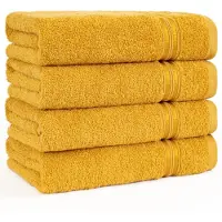 Unyqoos Set van 4 Luxe Handdoeken, Zacht en Absorberend, 100% Katoen, Mosterd Geel, 50 x 100 cm