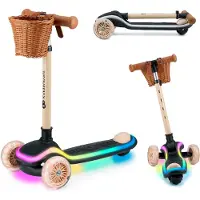 Kinderkraft RAKET - 3-wiel kinderstep - LED-platform met 20 lichtstanden - RGB PU wielen - verstelbaar stuur - Beige