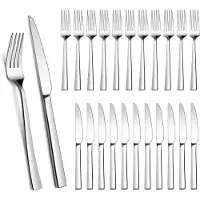 Unyqoos 24-delige zilverkleurige steakbestekset voor 12 personen met ergonomische handgreep