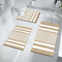 Unyqoos badkamertapijtset 3-delig wasbare antislipbadmat toiletmat zachte absorberende badmatten en toiletmat met uitsparing microvezel douchemat, beige