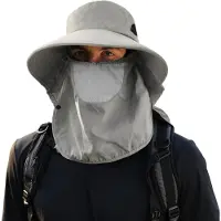 Unyqoos Brede Rand Zonnehoed voor Heren met Afneembare Nekbescherming en Verstelbare Kinriem voor Outdoor Activiteiten