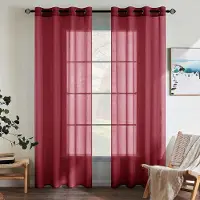 Unyqoos Transparante Polyester Gordijnen met Ingestanste Ringen voor Stijlvolle Interieurs, Set van 2, Rood, 140 x 245 cm