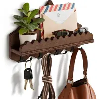 Unyqoos Houten wandrek met plank en 9 haken voor sleutels en accessoires
