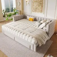Sweiko dagbed, dagbed 90 x 200 cm, slaapbank met een rechthoekige rugleuning, 2 lades, zonder matras, beige