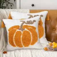 Unyqoos Set van twee decoratieve kussenslopen met pompoenmotief voor herfst en Halloween