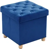 Unyqoos Kruk met opbergruimte, opvouwbaar en veelzijdig voor woonkamer, slaapkamer en hal, fluweel, 40x40x40 cm, blauw