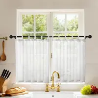 Unyqoos Transparante linnenlook keukengordijnen met lussen voor lichtinval en privacy 60x120 cm