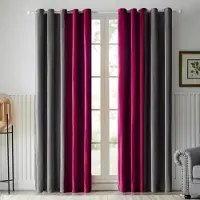 Unyqoos Luxueuze Fluwelen Verduisteringsgordijnen met Ringen voor Slaapkamer en Woonkamer - 132 x 145 cm - Grijs en Bordeauxrood