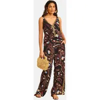 Love & roses Jumpsuit ecru / lichtblauw / chocoladebruin / zwart