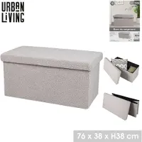 Urban Living Hocker bankje - poef XXL - opbergbox - lichtgrijs - noppen wol look - 76 x 38 x 38 cm - Poefs