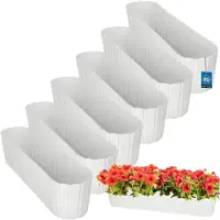 KOTARBAU 6 st. Balkonbak, Bloembak voor Balkon, Kunststof, 60 x 14 x 13 cm, Wit, Plantenbak Balkon, Groot, Rustiek, Weerbestendig Plantenbak, voor Binnen en Buiten