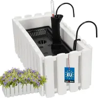 KOTARBAU Balkonbak, Bloembak voor Balkon, Kunststof, 38 x 18 x 16 cm, Wit, Balkonbak met Houder, Zelfbewaterend Systeem, Balkon Plantenbak, Weerbestendige Plantenbak