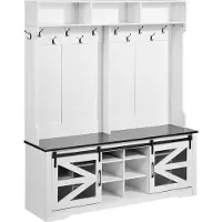 Vevor Kapstok, Houten Kapstok met Bankje &amp; Schoenenrek, Witte Kapstok met Verstelbare Planken &amp; 12 Haken &amp; USB-Licentiestrip, voor Hal