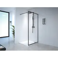 Vente-unique Douchewand voor inloopdouche – 100 x 200 cm – Matzwart – Gehard glas – AMBERI