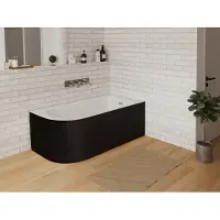 Vente-unique Hoekbad - 240 liter - 170 x 75 x 58 cm - Glanzend zwart - Hoek rechts - ANIKA L 170 cm x H 58 cm x D 75 cm