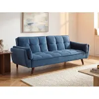 Vente-unique Driezitsslaapbank van blauw velours GULCAN