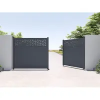 Vente-unique Vleugelpoort in aluminium met deels motieven L397 x H180 cm donkergrijs - BAZIO