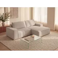 Vente-unique Kleine slaapbank met rechtse hoek in beige ribfluweel AMELIA