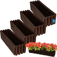 KOTARBAU 4 st Balkonbak, Bloembak voor Balkon, Kunststof Balkonbak, 58 x 18 x 16 cm, Bruin, Balkon Plantenbak, Rechthoekig, Weerbestendige Plantenbak