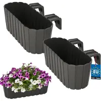 KOTARBAU 2 st Balkonbak, Bloembak voor Balkon, PVC, 40x15x15 cm, Grijs, Balkonbak met Houder, Plantenbak, Ovaal, Lichtgewicht, Balkondecoratie, Weerbestendig Plantenbak