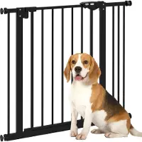 PawHut Türschutzgitter Hunde, Absperrgitter, 74-87 cm, Treppenschutzgitter für Haustier, Hundegitter inkl. Verlängerung, Schutzgitter ohne Bohren, Metall, Kunststoff, Schwarz