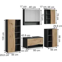 Vicco Badkamermeubelset Willow Artisanaal eiken/Antraciet 5-delig, Model 59898