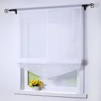 Unyqoos Vouwgordijn van transparante voile met bloemenborduurwerk en trekkoord, wit, 80x140cm