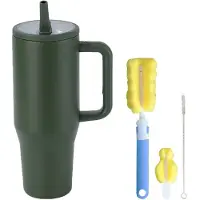 Unyqoos Dubbelwandige roestvrijstalen thermobeker met handvat en rietje voor warme en koude dranken