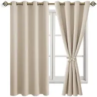 Unyqoos Stijlvolle Verduisteringsgordijnen met Inslagringen voor Slaap- en Woonkamer, Set van 2, Beige, 175x140 cm