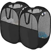 Unyqoos 2 stuks opvouwbare wasmanden 36 x 36 x 56 cm, wasmand, opvouwbare wasmand met handvat, mesh wasbox, opbergmand voor kinderkamer, studentenkamer, kamperen en reizen (zwart)