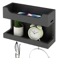 Unyqoos Houten wandplank met dubbele opslag en magnetische haken voor multifunctioneel gebruik