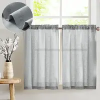 Unyqoos Verfijnde Linnenlook Vitrage voor Keuken en Balkondeur, Halftransparant Met Trekkoord, Set van 2
