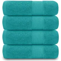 Unyqoos Luxe badkamerset met absorberende handdoeken in blauwgroene tinten